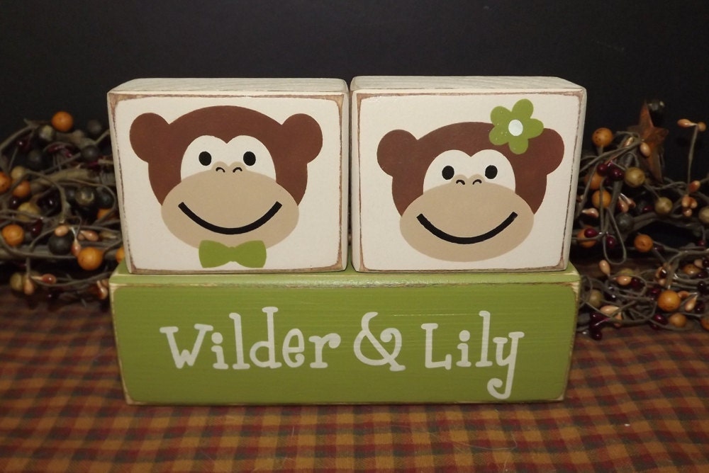 Twins Custom Personalized primitive wood blocks