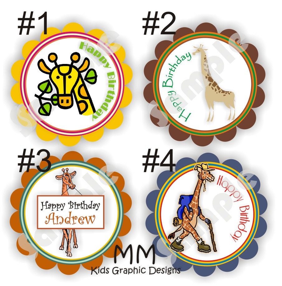 Giraffe Theme - 40 Die cut 2 inch circle Stickers with scalloped edges - Choose your design - Thank You - Birthday - Baby Shower Il_570xn