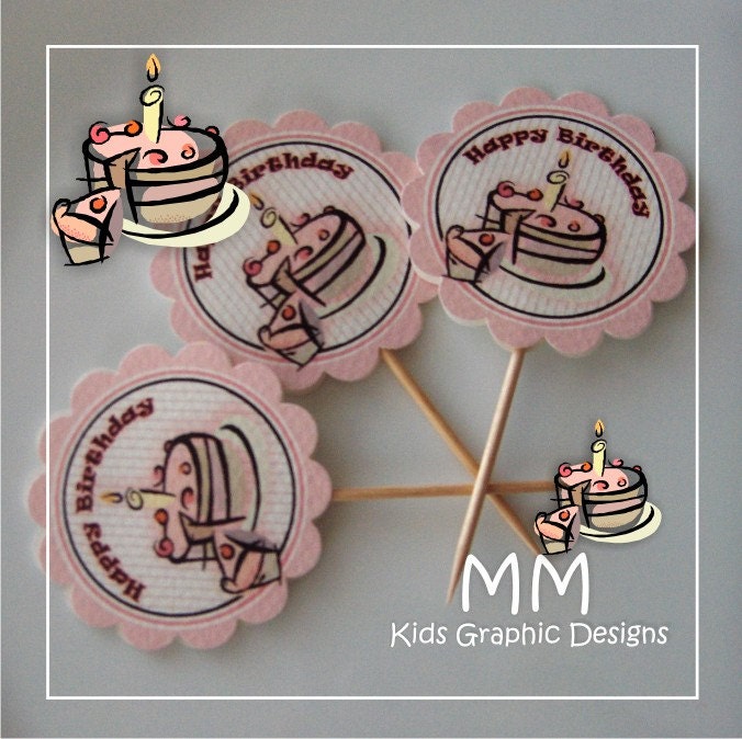 Cake Theme - Cupcake Toppers - Personalized - Birthday - Baby Shower - Choose the design Il_570xn