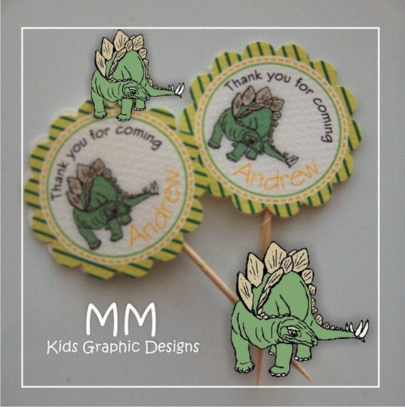 Dinosaur Theme - 20 Cupcake Toppers - Personalized - Birthday - Baby Shower - Choose the design Il_570xn