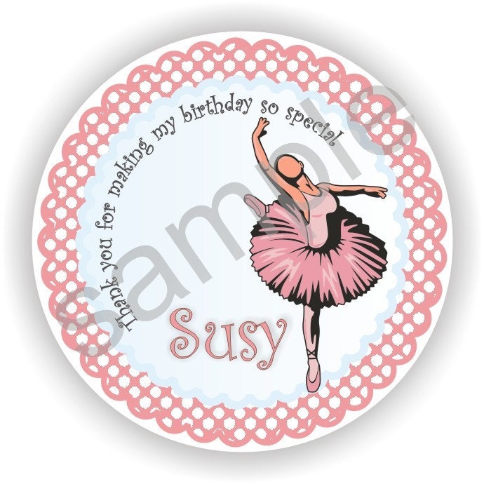 40 Thank You 2 inch circle Stickers - Birthday - Baby Shower - Envelope Seal - Address Label - Ballerina Theme - Personalized Il_570xn