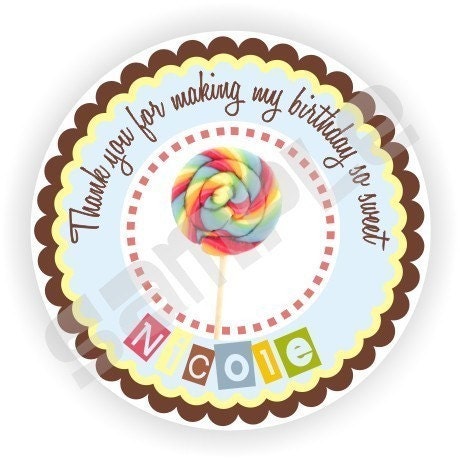 40 Thank You 2 inch circle Stickers - Birthday - Baby Shower - Bridal Shower - Envelope Seal - Address Label - Lollipop Theme - Personalized Il_570xn