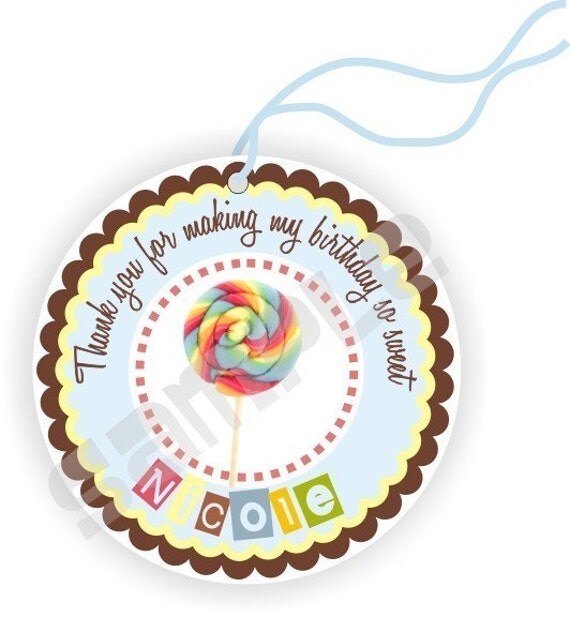24 Thank You 2.25inch circle Tags - Birthday - Baby Shower - Bridal Shower - Envelope Seal - Address Label - Lollipop Theme - Personalized Il_570xn