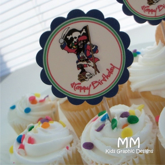 Pirate Theme - Cupcake Toppers - Personalized - Birthday - Baby Shower - Choose the design Il_570xn