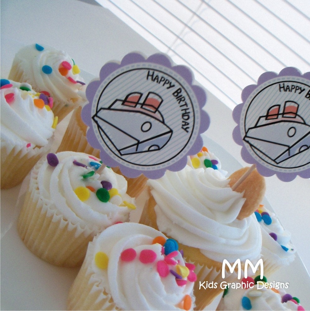 Boat Theme - Cupcake Toppers - Personalized - Birthday - Baby Shower - Choose the design Il_570xn