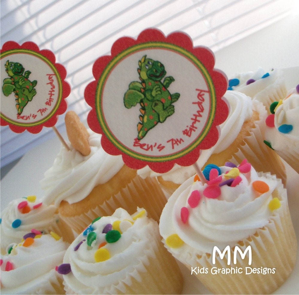 Dragon Theme - 20 Cupcake Toppers - Personalized - Birthday - Baby Shower - Choose the design Il_570xn