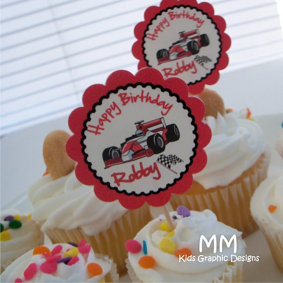 Racing Car Theme - 50 Cupcake Toppers - Personalized - Birthday - Baby Shower - Choose the design Il_570xn