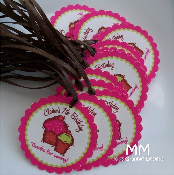 24 Thank You 2.5 inch circle Tags with Scalloped edges- Birthday - Baby Shower - Bridal Shower - Thank You - Cupcake Theme - Personalized Il_570xn