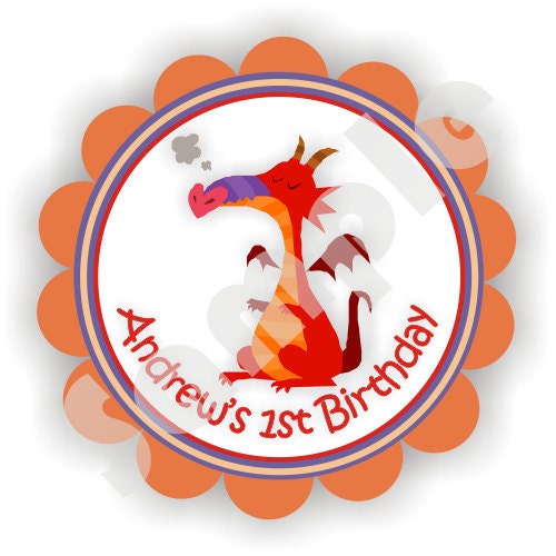 Dragon Theme - 40 Die cut 2 inch circle Stickers with scalloped edges - Thank You - Birthday - Baby Shower - Personalized Il_570xn