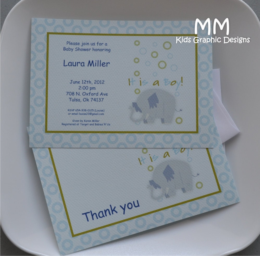 Elephant Theme - Set of 20 Invitation and 20 Thank You Cards with Envelopes - Baby Shower Il_570xn