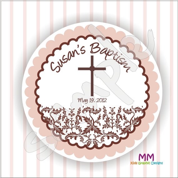 40 Thank You 2 inch circle Stickers - Baptism - Envelope Seal - Address Label - Personalized Il_570xn