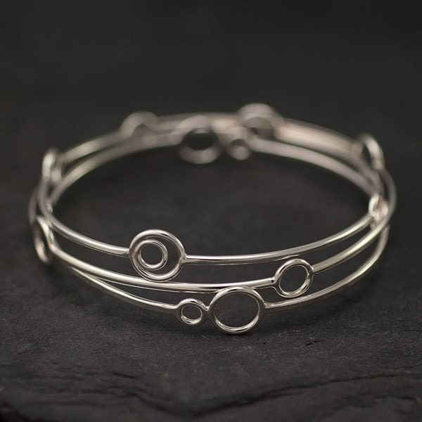 Sterling Silver Bangles- Silver Circle Bangles Set- 3 Sterling Silver Bangle Bracelets- Silver Bracelet- Sterling Silver Jewelry Handmade