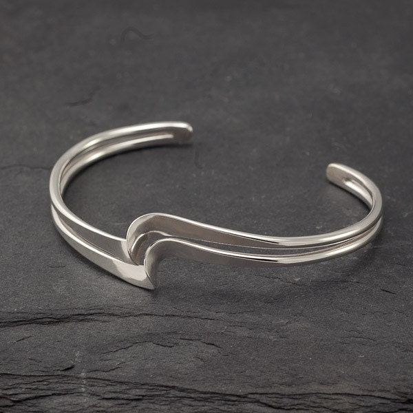 Modern Silver Cuff Bracelet- Sterling Silver Bracelet - Handmade Sterling Silver Jewelry- "Double Wave Bracelet"
