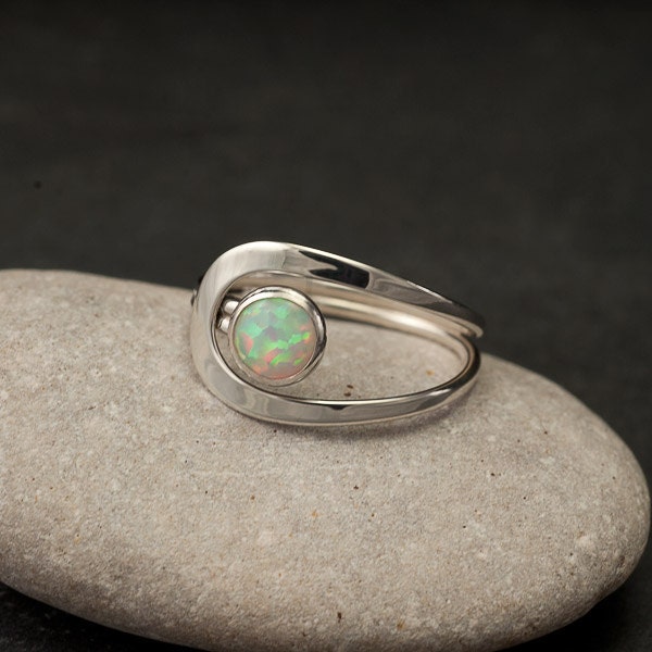 Opal Ring- Silver Opal Ring- Gemstone Ring- Sterling Silver Stone Ring- handmade sterling silver jewelry: sizes 4 -10