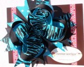 Girls ROCK - PheePhee Turquoise Zebra Layered Loopie Double Stacked Bow - Great for Halloween - Perfect Fit for All Ages