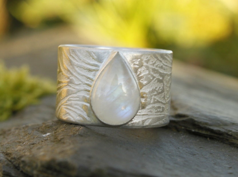 Sterling silver moonstone ring - textured - made to order