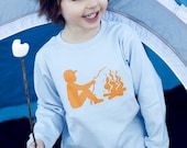 Camper Long Sleeved Nostalgic Graphic Tee in Sky with Orange FREE SHIPPING