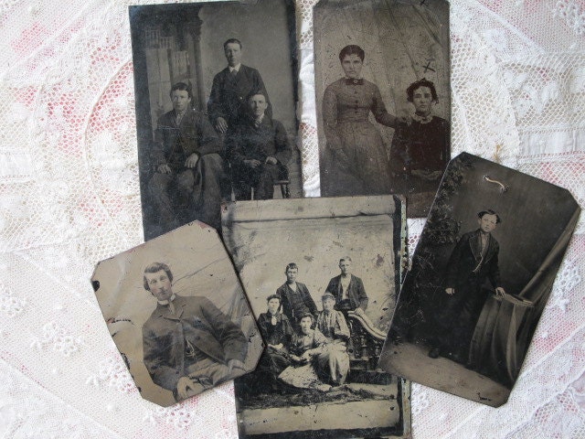 5 Small Portrait Victorian Tintype Photos c1870s for Assemblage Art