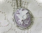 Cameo Pendant - Brooch - Lavender Butterfly - Neo Victorian Jewelry - Butterflies & Flowers - FREE USA SHIPPING