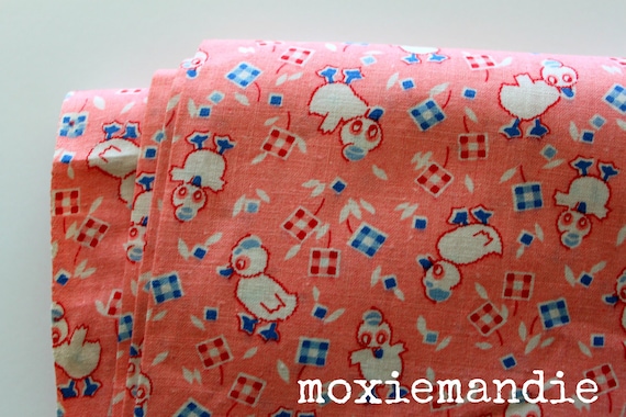 Vintage Feedsack Fat Quarter - Pink Ducklings
