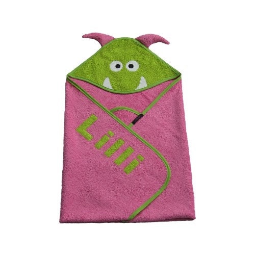 Pink Monster Baby Hooded Towel (with name)