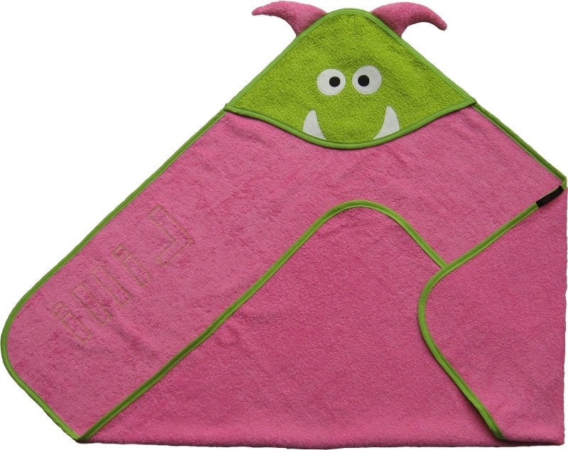 Pink Monster Baby Hooded Towel (with name)