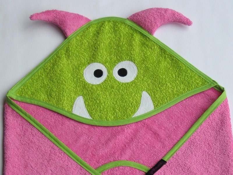 Pink Monster Baby Hooded Towel (with name)