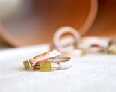 Leather and Brass ring - TWO set pastel silk color block