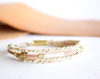 Brass & Ecru Fiber Bracelet - Nebula collection