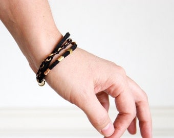 Brass & Black Suede Fiber Bracelet - Nebula collection