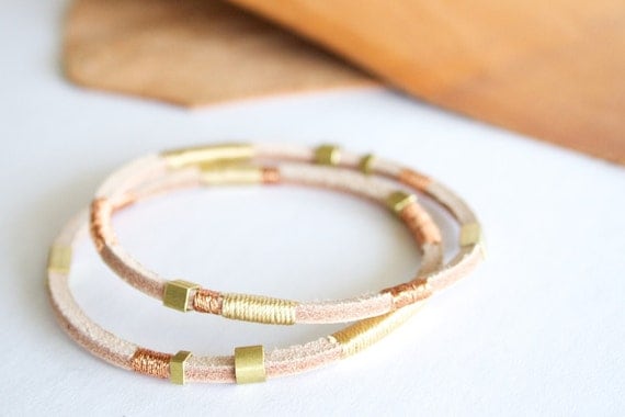 Brass & Copper Fiber Bangle - Nebula collection