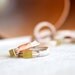 Leather and Brass ring - TWO set pastel silk color block