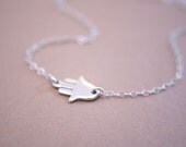 Tiny Sideways Hand of Hamsa Necklace Sterling Silver