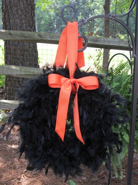Black Feather Wreath  Other Color Ribbon Available  Ships in 2-3 DAYS