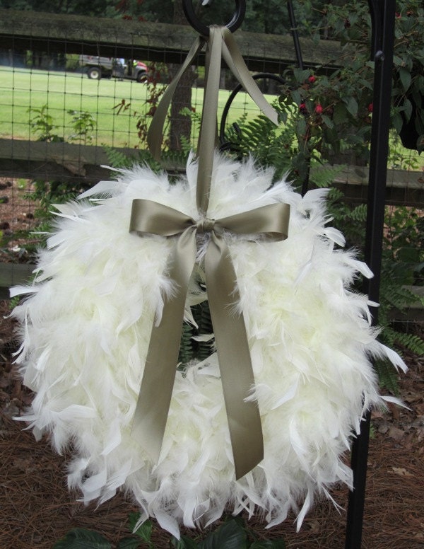 Ivory Feather wreath You choose ribbon color Ships in 2-3 DAYS