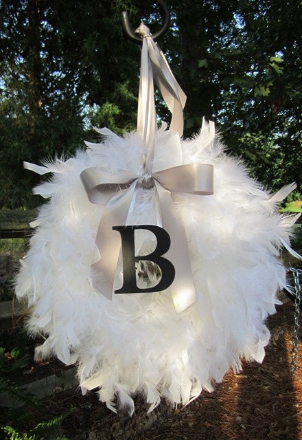 Personalized Feather Wreath Great for Bride and Groom Weddings As seen in Romantic Homes Magazine  Ships in 2-3 DAYS