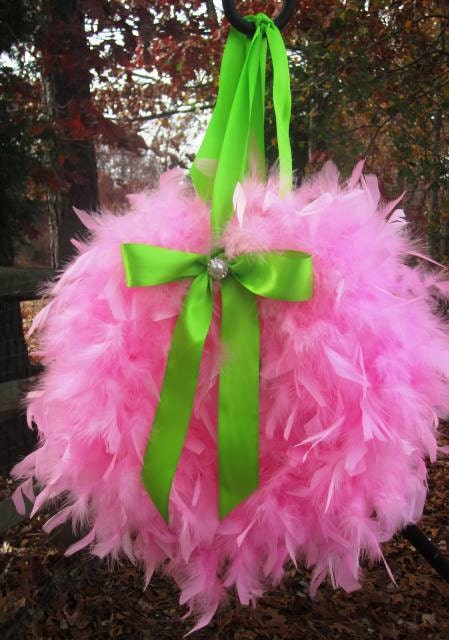 Unique Pink Feather Wreath with Vintage style pearl/rhinestone center Ships in 1-2 DAYS