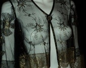 Antique Dress 1920's Metallic Embroidered Net Tulle Jacket Over Top Gold Metallic Lace OOAK with Tassles