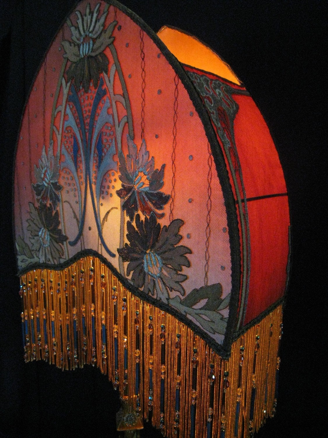Antique Floor Lamp Shade Arts & Crafts handmade Art deco/Art Nouveau lampshade Beaded fringe