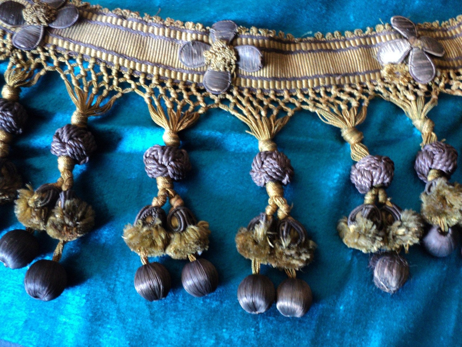 FABULOUS Antique Bronze Metallic Fringe Tassel Trim French 19th C Bobble Passementerie HOLD DNP