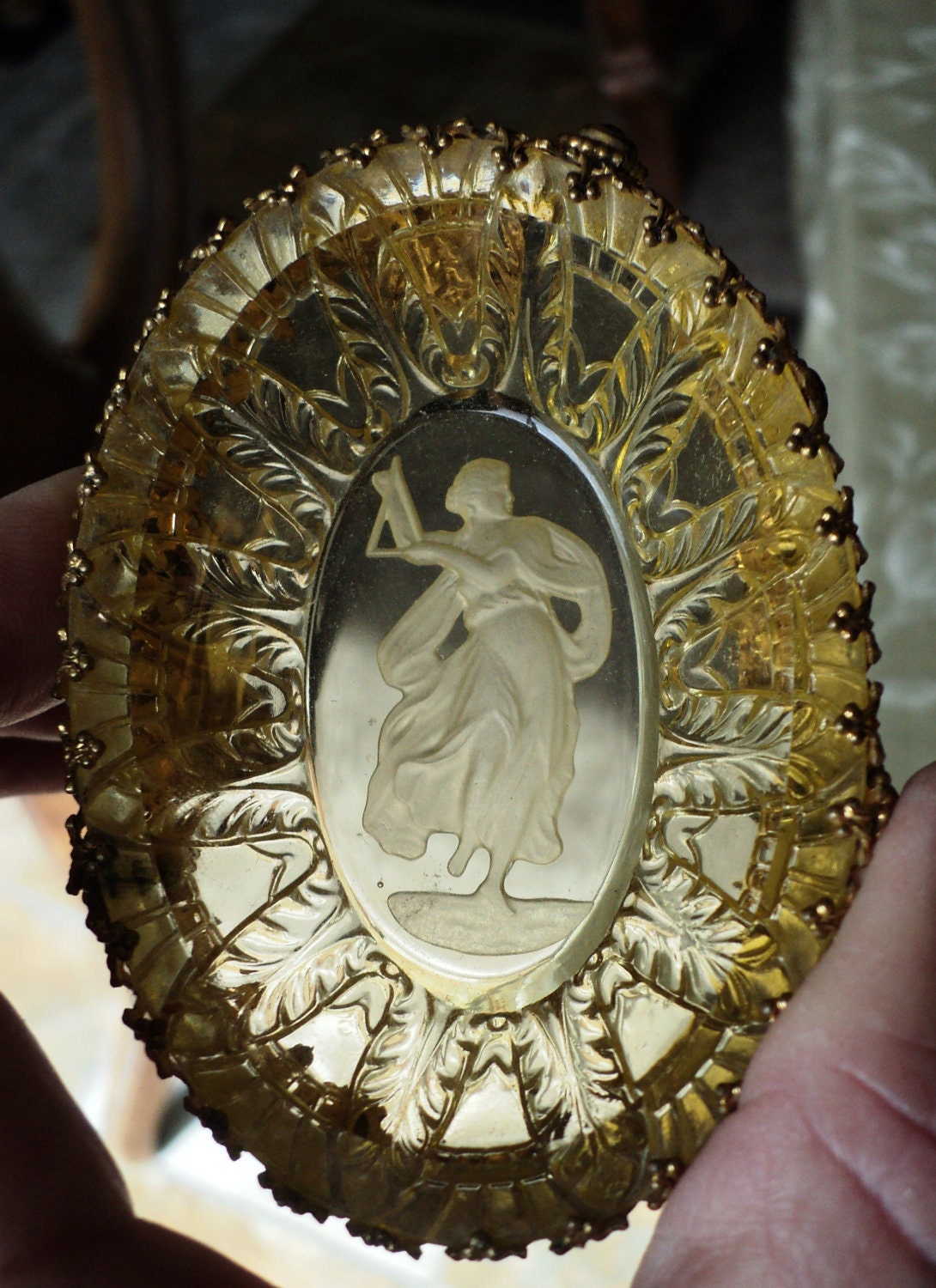 Antique frosted glass French Ring holder Jewelry Vanity filligree gemstones rare 19th C Boudoir