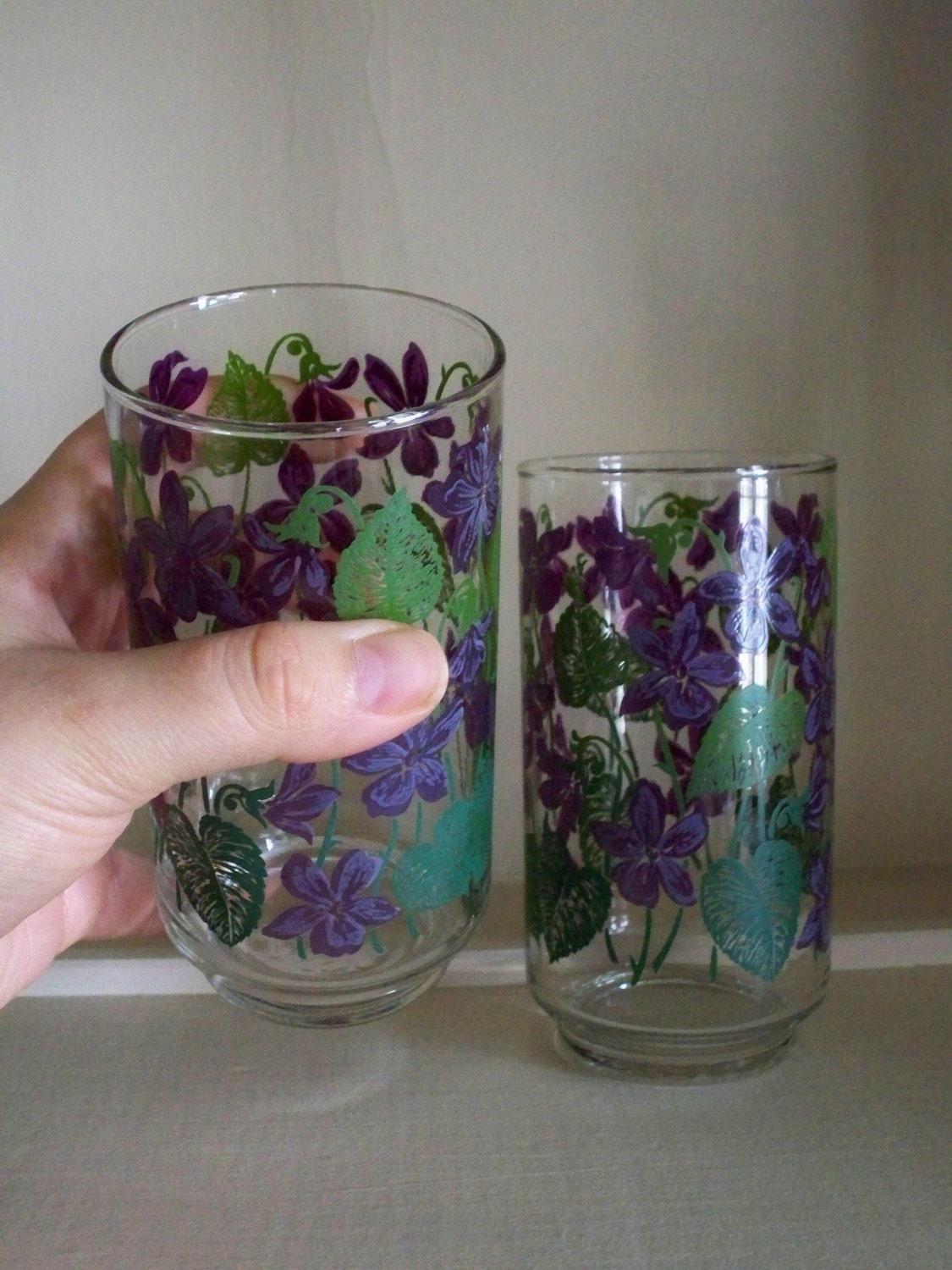 vintage purple violet libbey juice glasses - set of 2