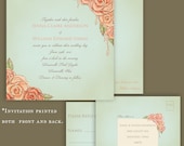 Vintage Rose Garden Wedding Invitation. Hand drawn. Illustrated.Romantic. Sample Set