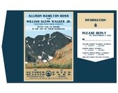 Vintage Long's Peak Wedding Pocketfold Invitation, Info Card and Reply Postcard set - SAMPLE