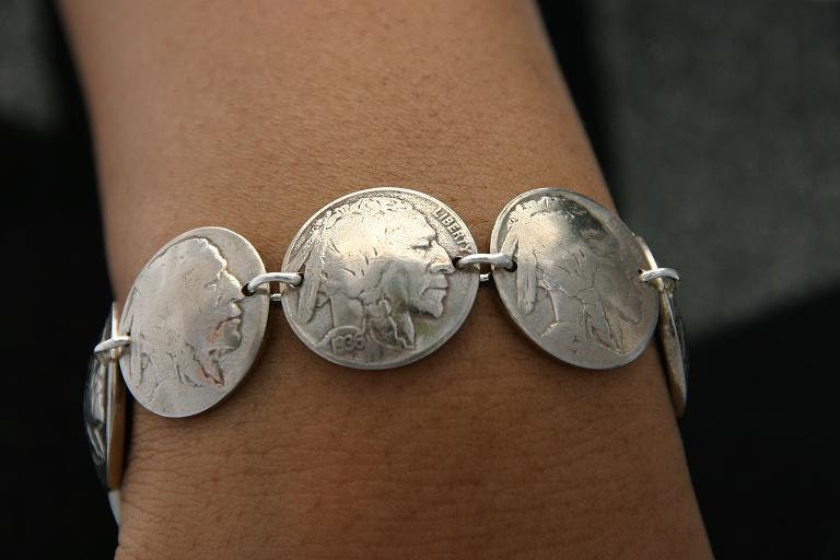 Coins - Vintage Coin Jewelry Buffalo Nickle Bracelet Sterling Silver Links