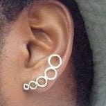 Stud Earrings Hand Forged Sterling Silver 5 Circle Ear Pin