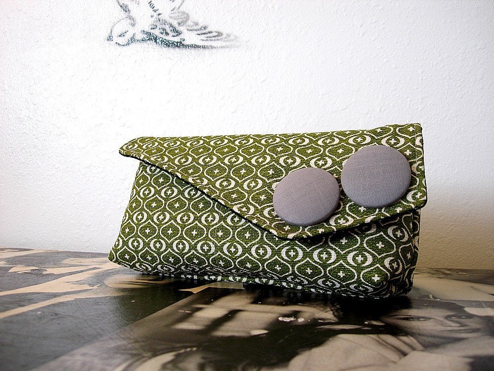Olive and White Pocket Clutch