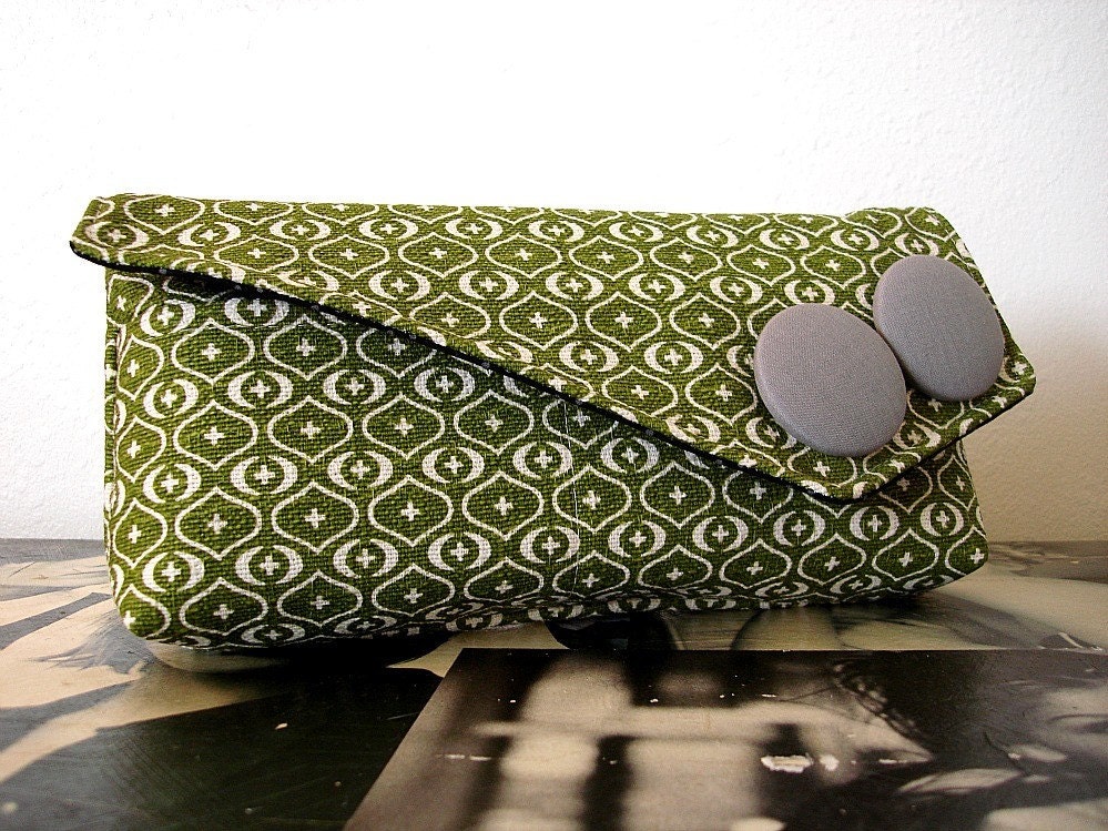 Olive and White Pocket Clutch