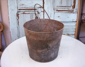 Old Antique Bucket, Shabby, vintage metal antique rustic, farm flowers, planter, pail