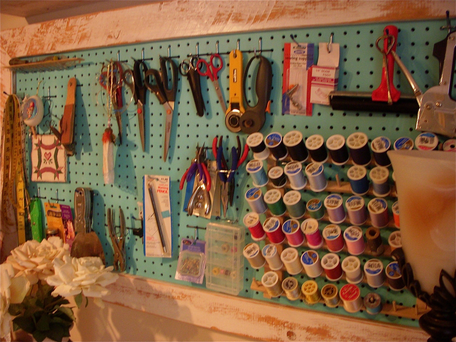 Wood Framed Pegboard - Craft - Art Supply Storage - Sewing Room Organizing